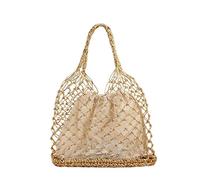KAISHIN INS New Solid Beach Bag for Women Mesh Crochet Straw Tote Bag Summer Portable Handbag Gold