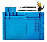 Kaisiking S-160 Silicone Repair Mat with Magnetic Feature, 2 ESD Tweezers and Anti-Static Wrist Strap for Electronics Soldering, 17.8 x 11.8 inch
