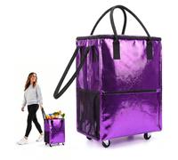 Kaisiyuanlin Reusable Grocery Bags on Wheels,Collapsible Rolling Shopping Tote Bag with Wheels,70L Capacity Purple Grocery Hauler for Warehouse Club Shopping,Laundry,Moving,Apartment Essentials