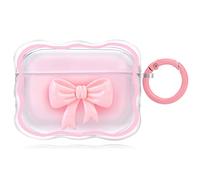 Kaislandy Cute AirPod Pro Case with Keychain Pink Bow Clear Gradient Design Wavy Border Protective Soft Cover Compatiable with AirPods Pro for Women and Girls