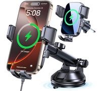 Kaistyle Wireless Car Charger【Upgraded Strongest Suction & Clip】 Fast Charging Car Phone Holder Charger【No Shake】 Wireless Charging Mount for iPhone 16 15 14 13 Pro Max Samsung Series All Smartphones