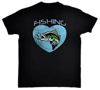 KAISUO Fishing T-Shirt Fishing Fisher Rod Pole Bone Hunting River Sea and Line Black S