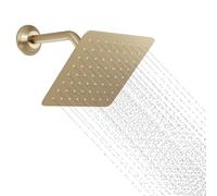 KAITAIHD Brushed Gold Shower Head 8 inch Ultra Thin Square Shower Head with Shower Arm, Wall Mount