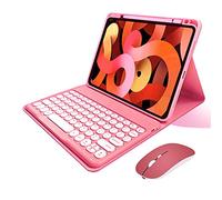 kaitesi Keyboard Case Mouse for iPad Air 11 inch 2025 2024 M3 M2/ iPad Air 5th 4th Gen 2022 2020 10.9"/ iPad Pro 11 4th/3rd/2nd/1st Gen Cute Round Keys Detachable Color Keyboard Cover (Dark Pink)