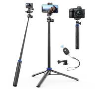 Kaitezenz Selfie Stick Tripod with Remote Control, 64" Extendable Vlog Stand with 2-in-1 Phone Clip, 360 Ball Head Camera Tripod for iPhone, Sony, Canon, GoPro, Lightweight for Travel