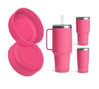 Kaitiaki 2 Pack Silicone Boot for YETI Rambler 42 oz & 35 oz Straw Mug, Anti-Slip Sleeve for Travel Mug Water Tumbler Fits Most Car, Protective Bottles Accessories, BPA-Free (Tropical Pink)