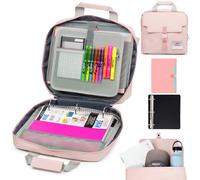 Kaitiaki 3 Ring Zipper Binder Bag with Handle and Shoulder Strap, 2-Inch O-Ring, Large Laptop Pocket, 5-Tab Expanding File Folder, School Supply Kit (Cameo Pink)