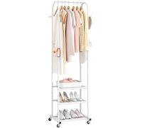 Kaitiemoo Heavy Duty Clothing Rack with Wheels,Modern Garment Rack with 3 Metal Shelves, 71.8Inches Display Rack for Hanging Clothes, Hanging Rod for Small Spaces,White