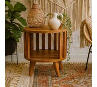 Kaiula Single Mango Wood Shelf Bedside Table By Wyld Haus - 100% Solid Mango Wood, Oak Finish, Compact.