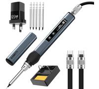KAIWEETS 65W USB C Soldering Iron, Solder Iron Set Aluminum, Temperature Adjustable 80-420°C, Portable Soldering Iron with Smart Digital Screen, 65W GaN Charger, USB C Cable and 5 Soldering Tips