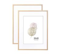 KAIWIN 30x40 Picture Frame Oak Set of 2, Wooden Poster Frame suitable for A4 with mat, 16x12 Picture Frames for Wall Mounting Display for Home, Office,Gallery,Holiday with Photos, Posters, Puzzles