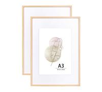 KAIWIN A3 Picture Frame Oak Set of 2, Wooden Poster Frame suitable for A4 with mat, A3 Picture Frames for Wall Mounting Display for Home,Office,Gallery,Holiday with Photos, Posters, Puzzles