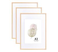 KAIWIN A3 Picture Frame Oak Set of 3, Wooden Poster Frame suitable for A4 with mat, A3 Picture Frames for Wall Mounting Display for Home,Office,Gallery,Holiday with Photos, Posters, Puzzles