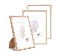 KAIWIN A4 Picture Frame Oak Set of 3, Wooden Poster Frame suitable for 6x8 with mat, 21x29.7 cm Picture Frames for Tabletop and Wall Mounting Display for Home, Office,Gallery,Holiday