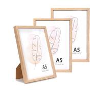 KAIWIN A5 Picture Frame Oak Set of 3, Wooden Poster Frame, 14.8x21 cm Picture Frames for Tabletop and Wall Mounting Display for Home, Office,Gallery,Holiday with Photos, Posters
