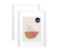 KAIWIN Set of 2 Picture Frames, 20 x 30 cm, White Frame with Mat 15 x 20 cm, Wooden Frame with Acrylic Glass for Hanging and Standing, for Pictures, Posters, Puzzles