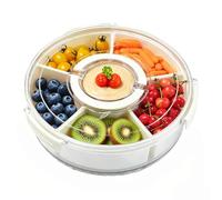 kaixinha Snack Box With Compartments - Rotating Snack Spinner Organizer, 6 Section Double Layer Serving Tray with Handle Lid for Snacks, Fruit and Veg 27cm