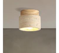 kaixunl 7W Travertine Ceiling Light Japanese Style Lamp Stone Shades Wabi-Sabi Semi Flushed Round Ceiling Lights Modern Led Lamps for Bedroom Dining Room Kitchen Foyer Hallway Natural Wood Colour