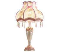 kaixunl Antique Victorian Lamp with Fringe & Lace,Pink,Vintage Fabric Table Lamp with Shade,European Pastoral Nightstand Vase Shape Table Light for Bedroom Living Room