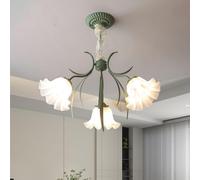kaixunl French Country Pendant Light,Vintage Flower Design Metal Chandelier, Acrylic lampshade Retro Chandeliers Ceiling Light for Living Room Bedroom Kitchen Porch Hallway (3 Heads)