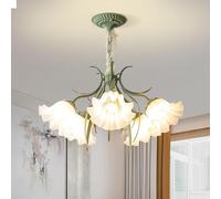 kaixunl French Country Pendant Light,Vintage Flower Design Metal Chandelier, Acrylic Lampshade Retro Chandeliers Ceiling Light for Bedroom Living Room Kitchen Porch Hallway (5 Heads)