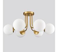 kaixunl Sputnik Ceiling Light with 6-Light Modern Gold Ceiling Light Glass Globe Chandelier White Semi Flush Mount Light Shade for Living Room Bedroom Hallway Light Fittings Ceilings