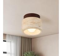 kaixunl Travertine Ceiling Light Japanese Style Lamp Stone Shades Wabi-Sabi Semi-Flushed Round Ceiling Lights with Warm Modern Led Lamps Suitable for Bedroom Dining Room Kitchen Foyer Hallway Walnut