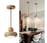 Kaixunl Wabi-sabi Pendant light Natural Yellow Travertine LED Wood Hanging lights Height Adjustable Ceiling Lights Modern Chandeliers Ceiling Light for Bedroom Dining Room Living Room Kitchen 15cmball