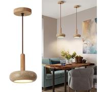Kaixunl Wabi-sabi Pendant light Natural Yellow Travertine LED Wood Hanging lights Height Adjustable Ceiling Lights Modern Chandeliers Ceiling Light for Bedroom Dining Room Living Room Kitchen 15cmpole