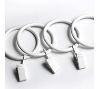 KAIY Set of 14 Curtain Rings with Clips, White Iron Metal Curtain Rod Rings with Clips for Drapes, Drapery Ring for Baby Clothes, Baby Pants Hangers, 1.25 Inch Interior Diameter (White)