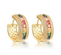 KAIYIDAN 14K Gold Plated 925 Sterling Silver Rhombus Polished Gold Hoop Earrings for Women, big chunky thick wide lager medium, Gold, Cubic Zirconia