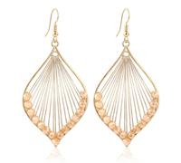 KAIYIDAN Handmde Vintage Bohemian Dangle Drop Diamond Shape Braided rope Statement earrings Gold blue earrings, free, Brass, No Gemstone