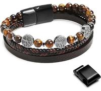 KAIYIDAN Tree Of Life Mens Tiger Eye Bracelet,Mens Beads Bracelet, Genuine Leather Bracelets Gifts for Men