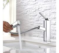 KAIYING Bathroom Sink Faucet with Pull Out Sprayer, Single Handle Basin Mixer Tap for Hot and Cold Water, Lavatory Pull Down Sink Faucet with Rotating Spout (Regular, Chrome)