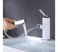 KAIYING Bathroom Sink Faucet with Pull Out Sprayer, Single Handle Basin Mixer Tap for Hot and Cold Water, Pull Down Sink Faucet with Rotating Spout (Regular, Chrome & White)