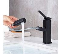 Kaiying Bathroom Sink Faucet with Pull Out Sprayer, Single Handle Kitchen Mixer Tap for Hot and Cold Water, Sink Faucet with Rotating Spout, Regular Brass Black