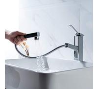 KAIYING Pull Down Bathroom Sink Faucet, Modern Lavatory Vessel Sink Faucet, Utility Single Hole Bathroom Sink Faucet with Pull Out Sprayer, Commercial Basin Mixer Tap (Tall, Chrome)