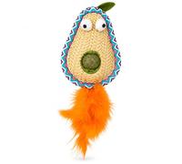 Kaiyo Catnip Woven Avocado Cat Toy with Feather Tail, 23 x 8 cm | Catnip Ball Centre, Chew & Bat Toy, Indoor Cats, Lightweight Design, Woven Texture