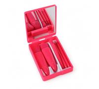 KAIYUEMAOYI 5pcs Travel Makeup Brush Set with Mirror, Portable Makeup Brushes for On-the Application, Complete Function Brush Set, Mini 5-piece set, rose red with mirror case