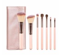 KAIYUEMAOYI 7-Piece Brush Set for Eye Makeup, Portable Travel Makeup Brushes with Bag, Wood Handle Eyeshadow Brush Kit, Original Color Life, 7 brushes - Original Color Life - Brush Bag, Pink