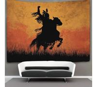 kaiyun 100cmx150cm Tapestry Native American Warrior on Horseback Silhouette Tapestries 3D Printing Wall Hanging Home Decorations