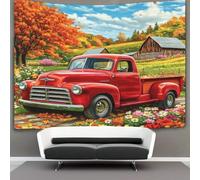 kaiyun 100cmx150cm Tapestry Red Vintage Truck Tapestries Green Pastures 3D Printing Wall Hanging Home Decorations
