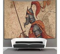 kaiyun 100cmx150cm Tapestry Warrior Statue Tapestries Medieval Hand-drawn Manuscript Style 3D Printing Wall Hanging Home Decorations