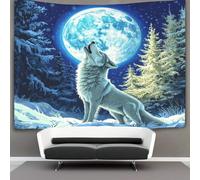 kaiyun 130cmx150cm Tapestry Cartoon Wolf Howling at The Moon Tapestries Winter Forest 3D Printing Wall Hanging Home Decorations