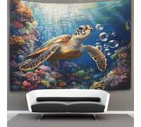 kaiyun 130cmx150cm Tapestry Fantasy Style Tapestries Majestic Sea Turtle Bubbles Fish Coral Reef 3D Printing Wall Hanging Home Decorations