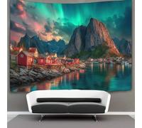 kaiyun 130cmx150cm Tapestry Lofoten Islands Northern Lights And Red Houses Tapestries 3D Printing Wall Hanging Home Decorations