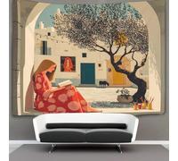 kaiyun 150cmx200cm Tapestry Mediterranean Style Courtyard Tapestries Young Woman Sitting Inside The Window 3D Printing Wall Hanging Home Decorations