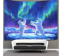 kaiyun 150cmx200cm Tapestry Polar Bears Dancing Tapestries Arctic Aurora Fantasy 3D Printing Wall Hanging Home Decorations
