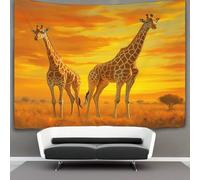 kaiyun 150cmx200cm Tapestry Two Giraffes on The Savannah Tapestries Sunset Scenery 3D Printing Wall Hanging Home Decorations