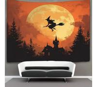 kaiyun 150cmx200cm Tapestry Witch Flying on A Broom in Front of A Full Moon Tapestries 3D Printing Wall Hanging Home Decorations